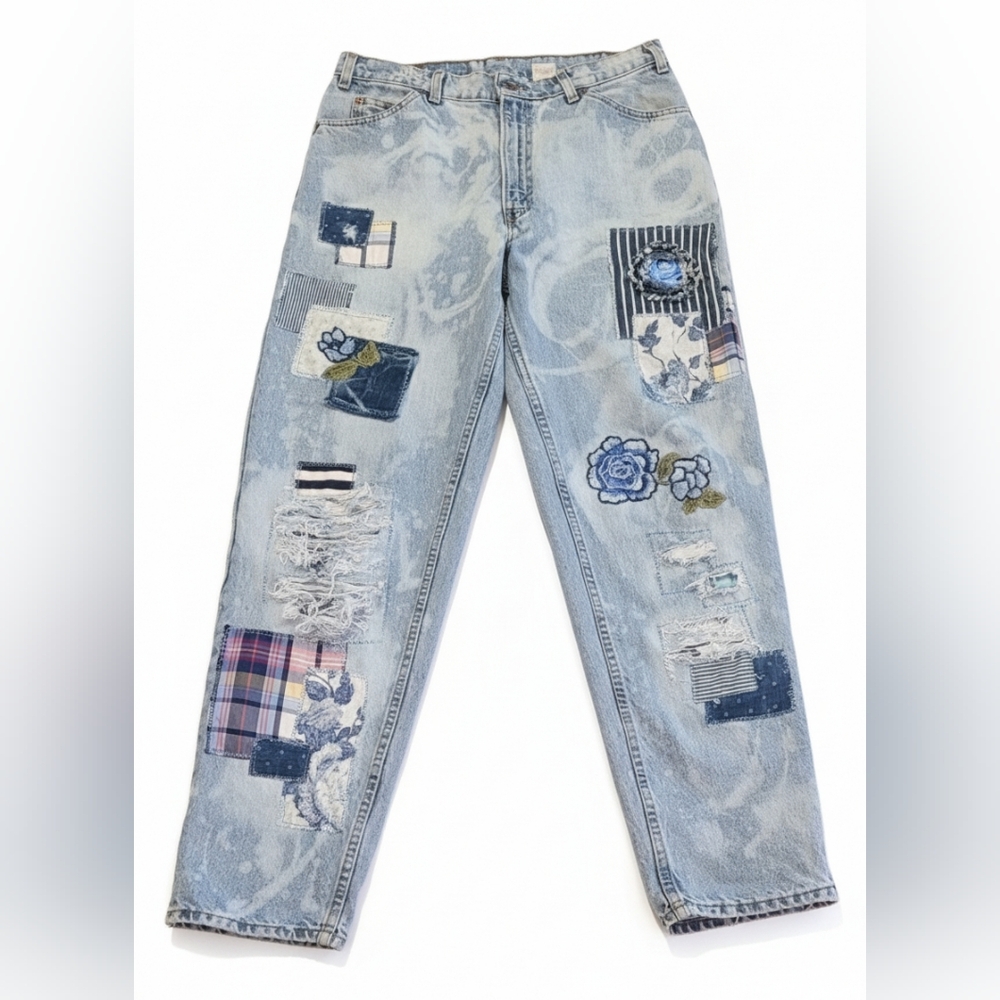 Levi's 560 34x34 Custom Patchwork Denim Jeans Upc… - image 3